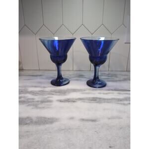Libbey XL Cobalt Blue Martini‎ Glass, Margarita Set, Swirl Marbelique, Set Of 2
